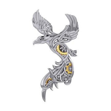 Steampunk Celtic Phoenix Silver and Gold Accent Brooch MBC162 - Jewelry